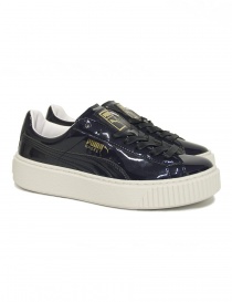 Womens shoes online: Puma Basket Platform Patent Peacoat sneaker