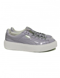 Womens shoes online: Puma Basket Platform Patent halogen blue sneaker