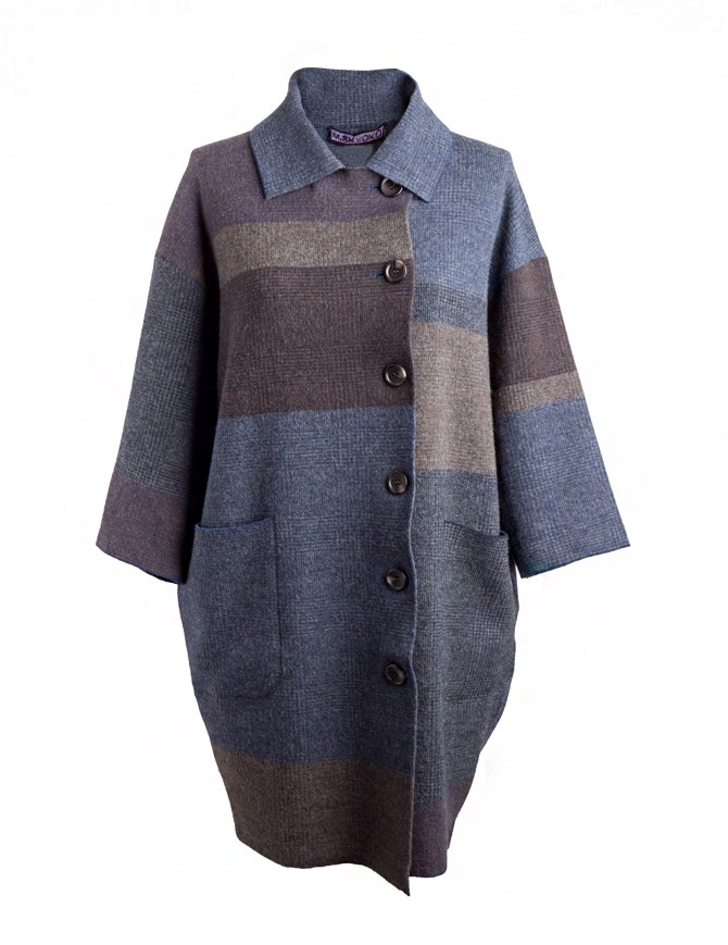 M.&Kyoko egg-shaped brown beige blue striped coat KAHA730W-51 BLUE COAT womens coats online shopping