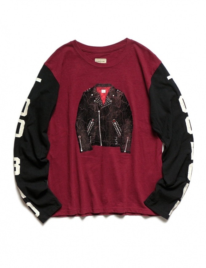 Kapital burgundy and black long sleeved T-shirt 1809LC046 BURGUNDY mens t shirts online shopping