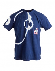 Mens t shirts online: Kapital indigo T-shirt with Batik decotarions