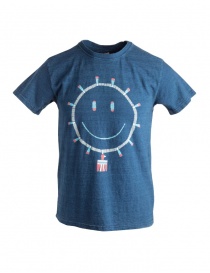 T-shirt Kapital blu indaco con sole smile EK-557 IDG