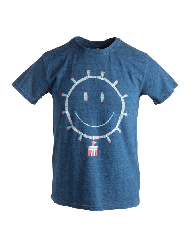 T-shirt Kapital blu indaco con sole smile EK-557 IDG t shirt uomo online shopping