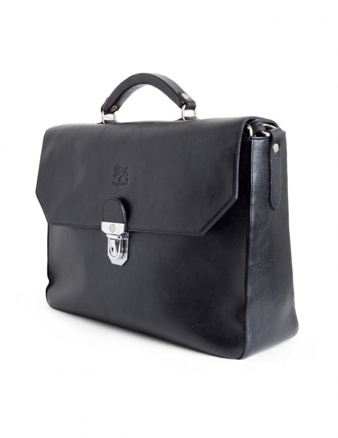 IL BISONTE Blue Pebble Grain Leather Briefcase