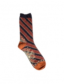 Socks online: Kapital socks with black and rust stripes