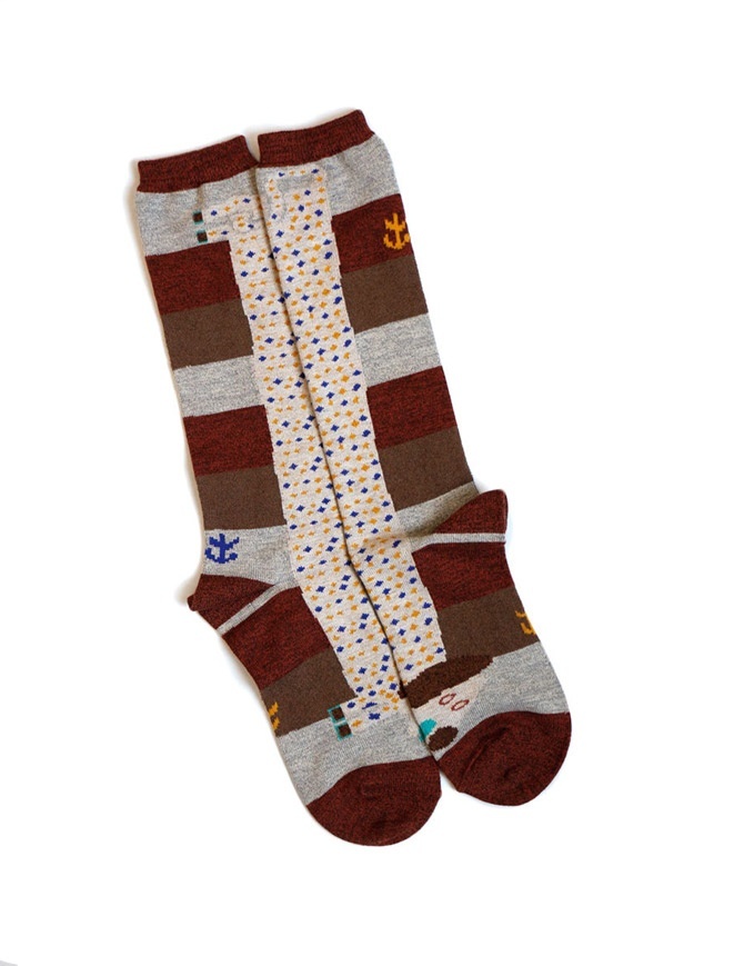Kapital brown socks with dachshund drawing K1711XG614 BROWN SOCKS