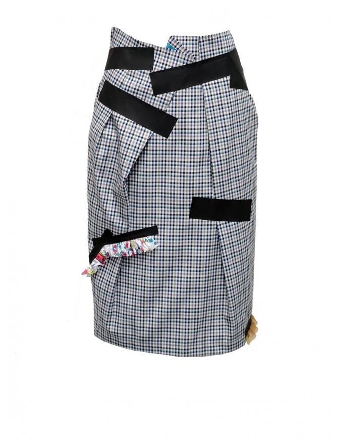 Kolor gonna con quadri blu bianchi neri 19SCL-S04154 BLUE CHECK gonne donna online shopping