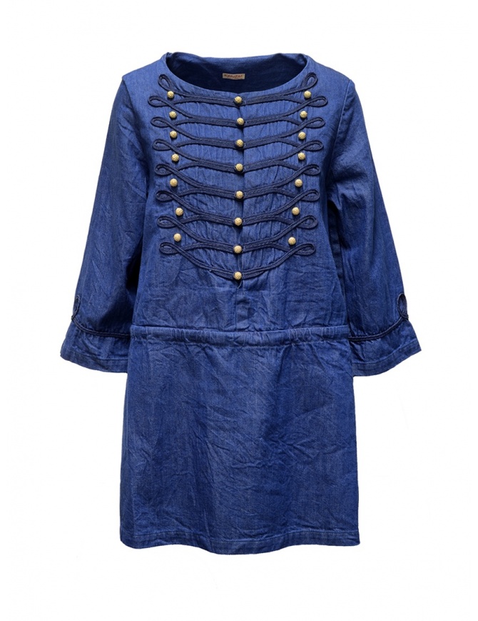 Kapital indigo short dress with golden buttons K1903LS016 IDG womens dresses online shopping