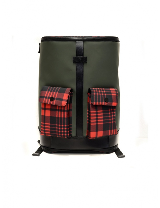 Frequent Flyer Captain green backpack red tartan pockets CAPTAIN M GREEN/TARTAN RED bags online shopping