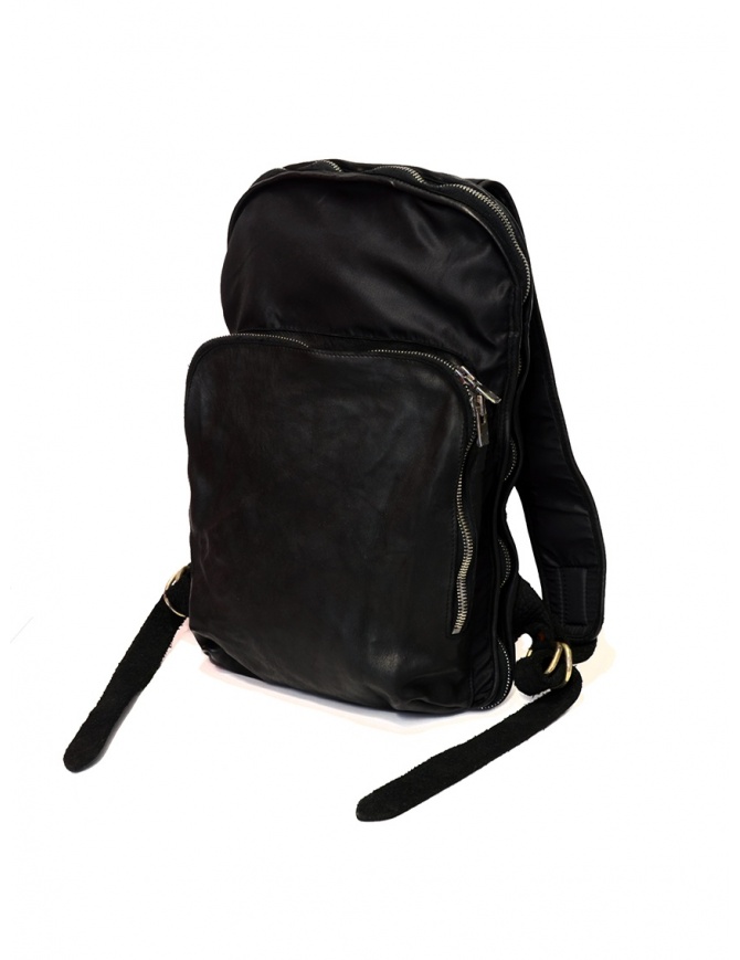 Guidi SP05 black expandable backpack in horse leather and nylon SP05 SOFT HORSE FG+NYLON BLKT