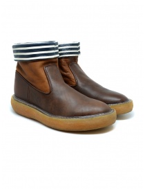 Stivaletto Kapital in pelle marrone con strisce bianche e blu EK 12 BROWN