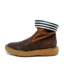Kapital brown leather ankle boots with blue and white stripes