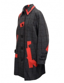 Cappotto Kolor grigio a quadri toppe rosse