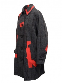 Kolor grey check and red patchwork coat
