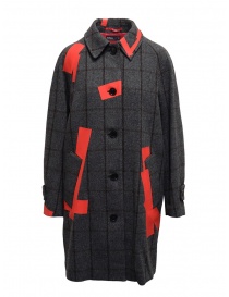Cappotti donna online: Cappotto Kolor grigio a quadri toppe rosse