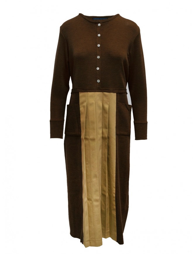 Hiromi Tsuyoshi brown and beige pleated dress RW19-003 BROWN womens dresses online shopping