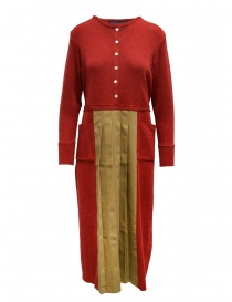 Hiromi Tsuyoshi red and beige pleated dress RW19-003 RED