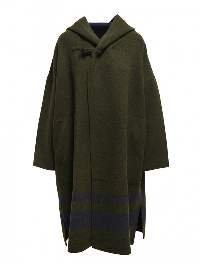 Plantation green-blue reversible poncho coat