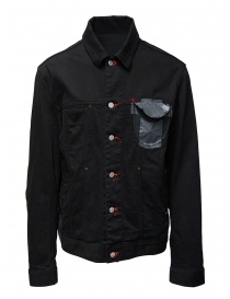 Mens jackets online: D.D.P. black denim jacket with red buttonholes for man