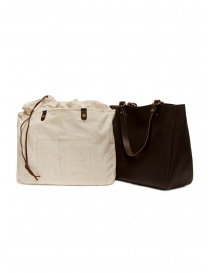 Slow Bono tote bag in brown leather and linen bags price