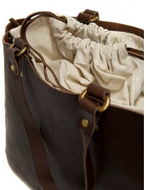 Slow Bono tote bag in brown leather and linen buy online price