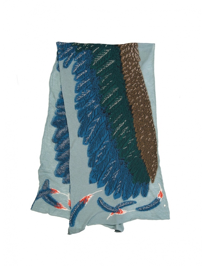 Kapital light blue scarf with green and blue eagle K1909XG522 SAX scarves online shopping