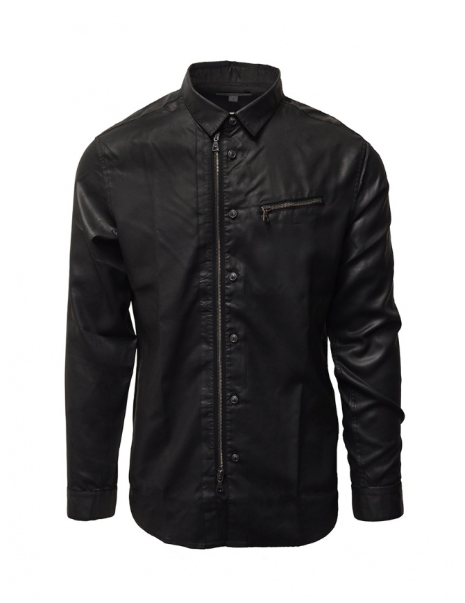 John Varvatos black rubberized shirt with zip and buttons W532W1 73UJ BLK 001 mens shirts online shopping
