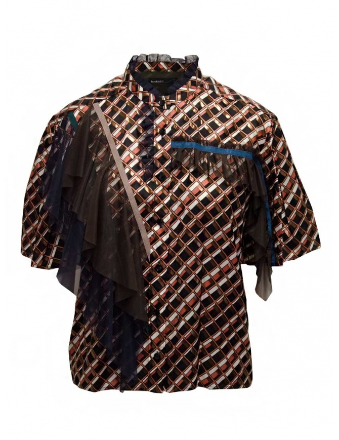 Kolor metallic printed shirt with ruffles 20SCL-B04124 BROWN womens shirts online shopping