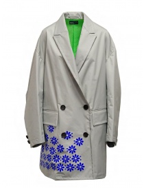 Womens coats online: Kolor gray nylon coat with blue flowers