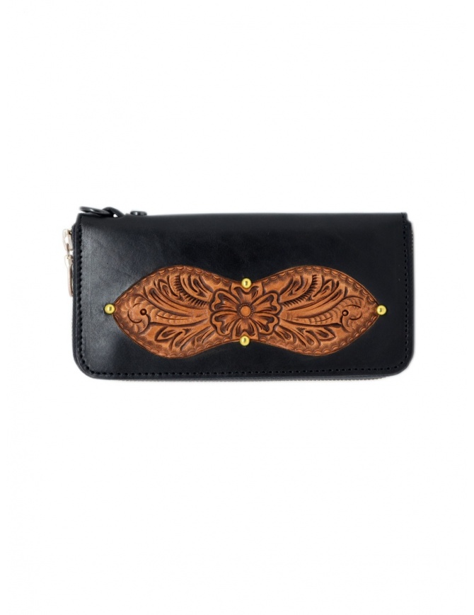 Gaiede black leather wallet decorated in natural leather ATCW003 BLACKxNATURAL wallets online shopping