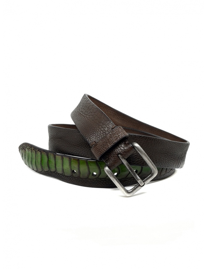 Post & Co TC317 belt in brown and green ostrich leather TC317 TMORO/VERDE belts online shopping