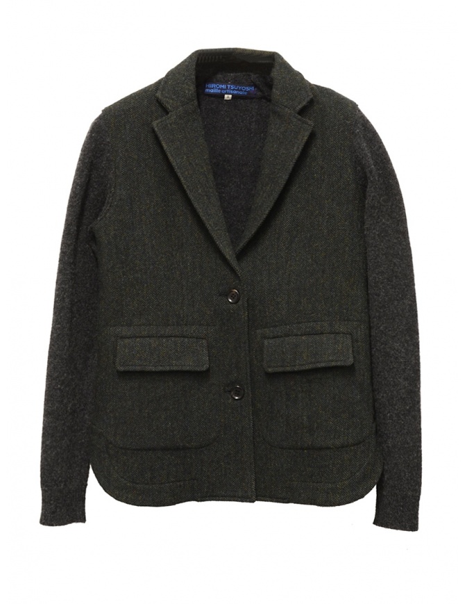 Hiromi Tsuyoshi herringbone green wool blazer-cardigan P-07 CHARCOALGRAY womens suit jackets online shopping