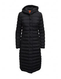 Womens coats online: Parajumpers Omega long matte black down jacket