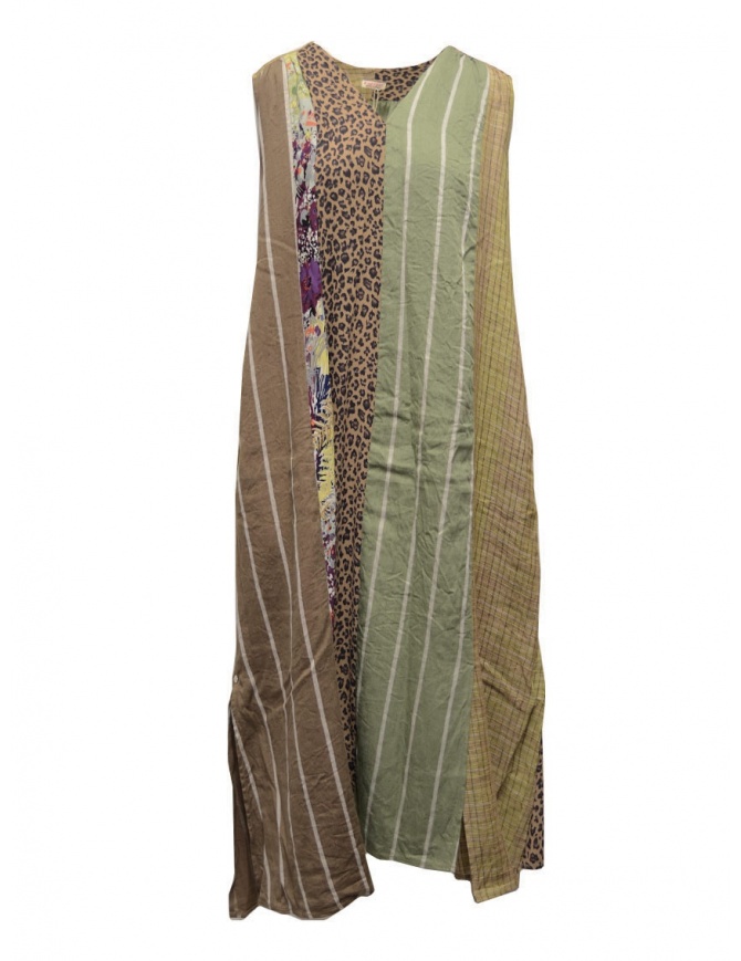 Kapital long sleeveless dress in mixed brown pattern K2004OP146 BR womens dresses online shopping