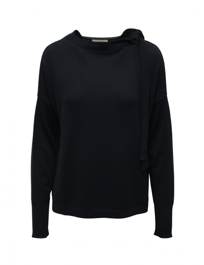 Ma'ry'ya navy sweater with ribbons on the neck YDK031 13NAVY women s knitwear online shopping