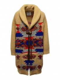 Womens coats online: Coohem Maxi geometric cardigan in beige wool