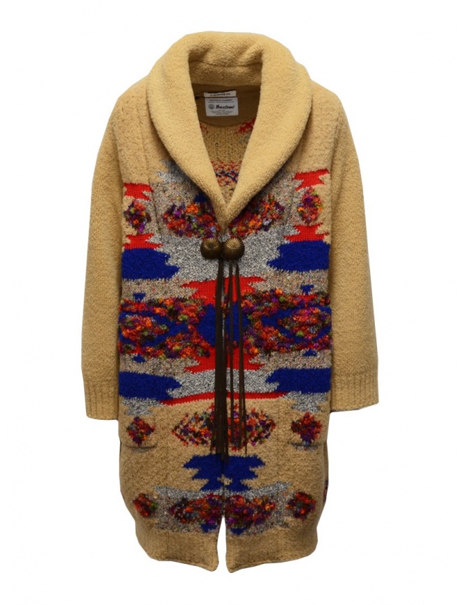 Coohem Maxi geometric cardigan in beige wool 204-003 BEIGE womens coats online shopping