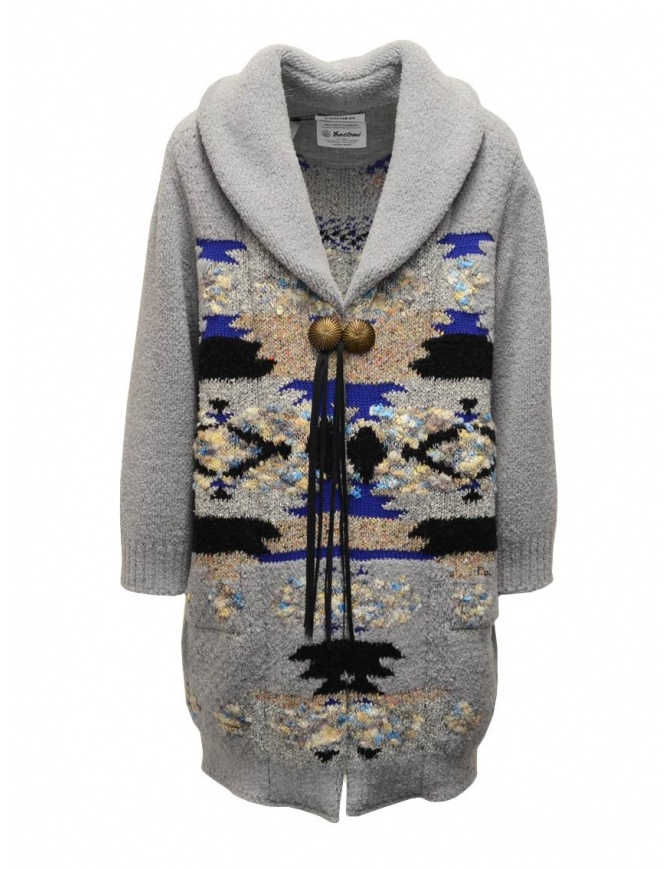 Coohem Maxi cardigan grigio con stampa geometrica 204-003 GREY cappotti donna online shopping