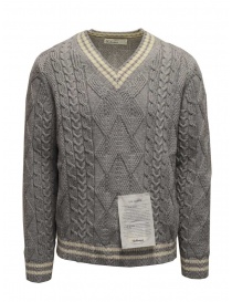 Men s knitwear online: Ballantyne Raw Diamond grey and white V-neck pullover