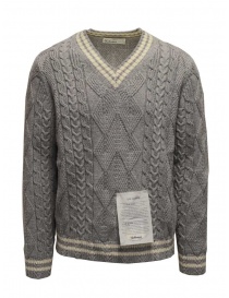 Ballantyne Raw Diamond pullover scollo a V grigio e bianco R2P062 5K018 95055 GREY-WHT