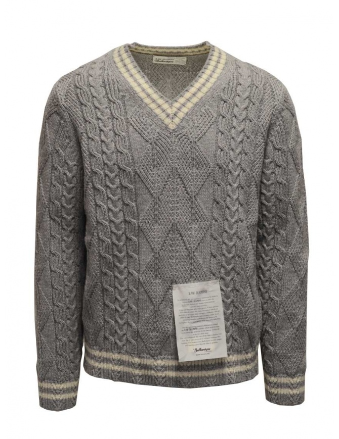 Ballantyne Raw Diamond pullover scollo a V grigio e bianco R2P062 5K018 95055 GREY-WHT maglieria uomo online shopping