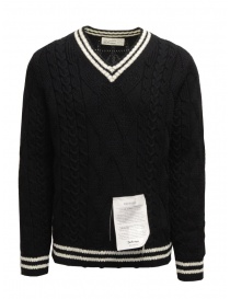 Men s knitwear online: Ballantyne pullover scollo a V nero e bianco