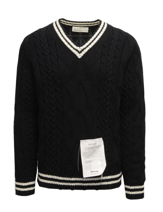 Ballantyne pullover scollo a V nero e bianco R2P062 5K018 95514 BLK-WHT men s knitwear online shopping