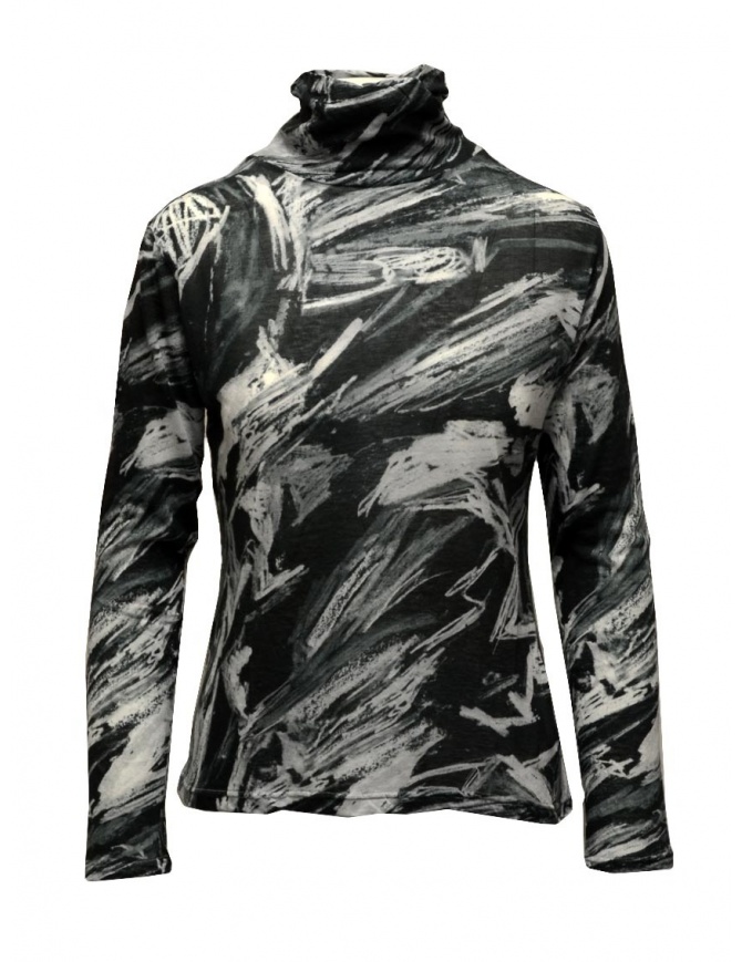 Plantation maglia dolcevita in cotone a stampa bianca e nera PL09JJ167-26 BLACK maglieria donna online shopping