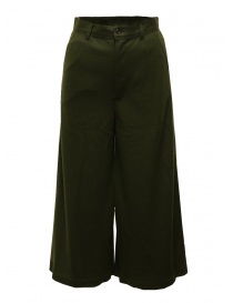 Womens trousers online: Zucca wide cropped pants in khaki green wool