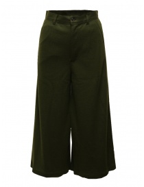 Zucca wide cropped pants in khaki green wool on discount sales online