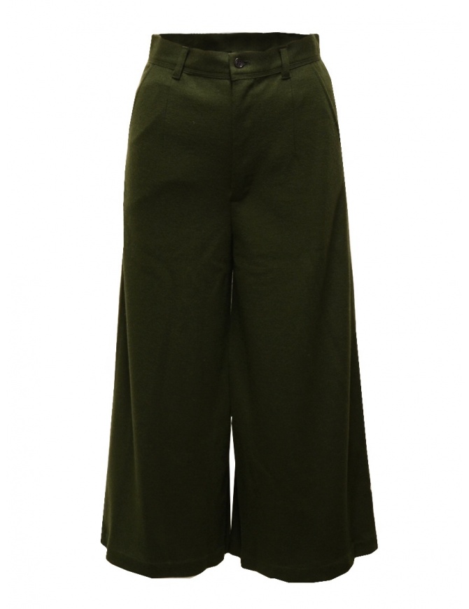 Zucca wide cropped pants in khaki green wool ZU09JF115-09 KHAKI womens trousers online shopping