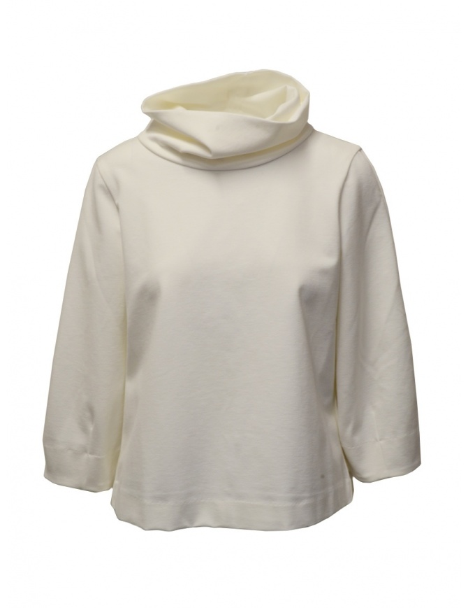 European Culture high neck sweatshirt in ivory white mixed viscose 45X0 2545 0106 women s knitwear online shopping