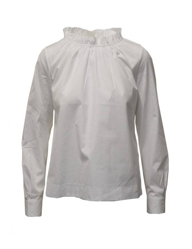 European Culture white shirt with gathered collar 6560 3183 0101 womens shirts online shopping