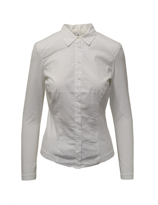 European Culture camicia bianca con maniche e fianchi in jersey 65FU 3217 1101